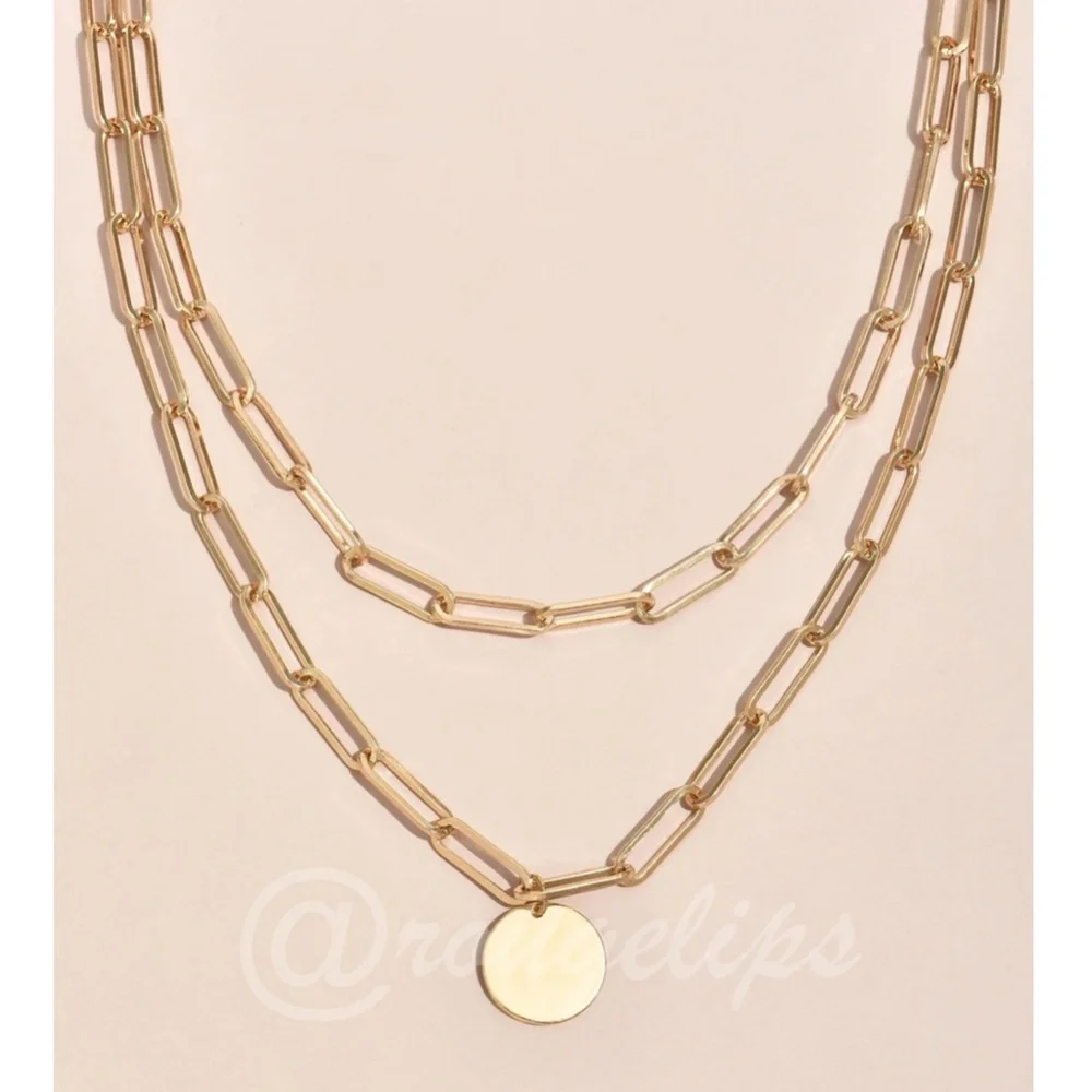 Gold Tone Double Layer Chain with Charm Fashion Necklace - Picture 4 of 10
